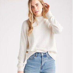 QUINCE Women's EUC Organic Cotton Mock Neck Sweater Ivory | Size S